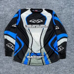 MTX Motocross Racing Jersey Mens Medium Blue Black Worldwide Racing Long Sleeve